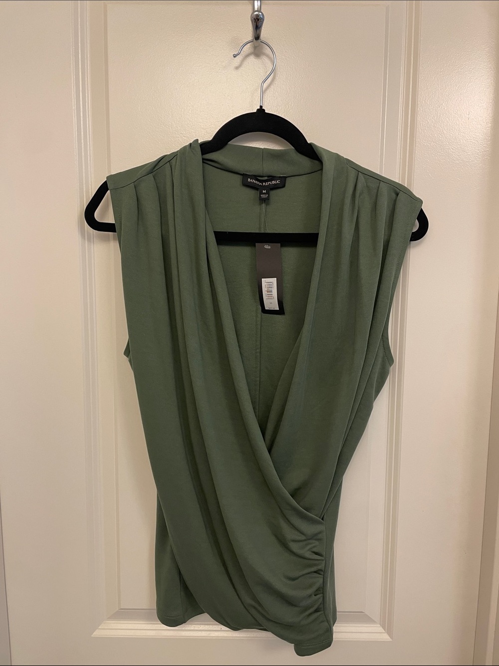 Banana Republic Olive Green Draped Sleeveless Blouse
